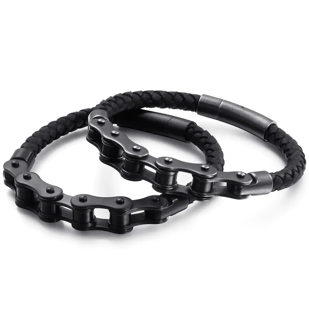 Fashionable Stainless Steel Leather Chain Bracelet for Men