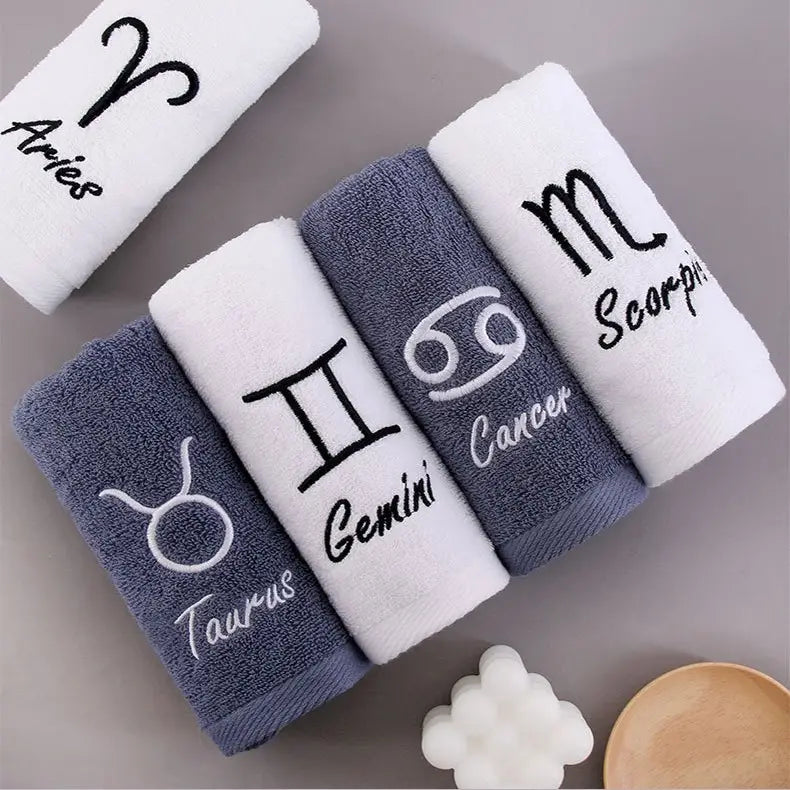 Cotton Thickened Face Towel with Embroidered Constellations