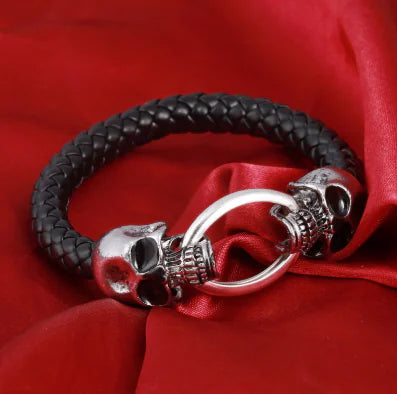 Men's Punk Style PU Leather Woven Bracelet with Skull
