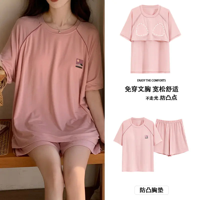 Women's Short Sleeve Modal Pajama Set (Solid Color)