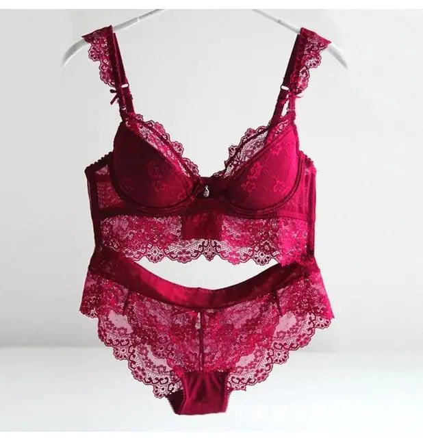 Lace Cotton Bra Set with Side Support (Style 9168B)