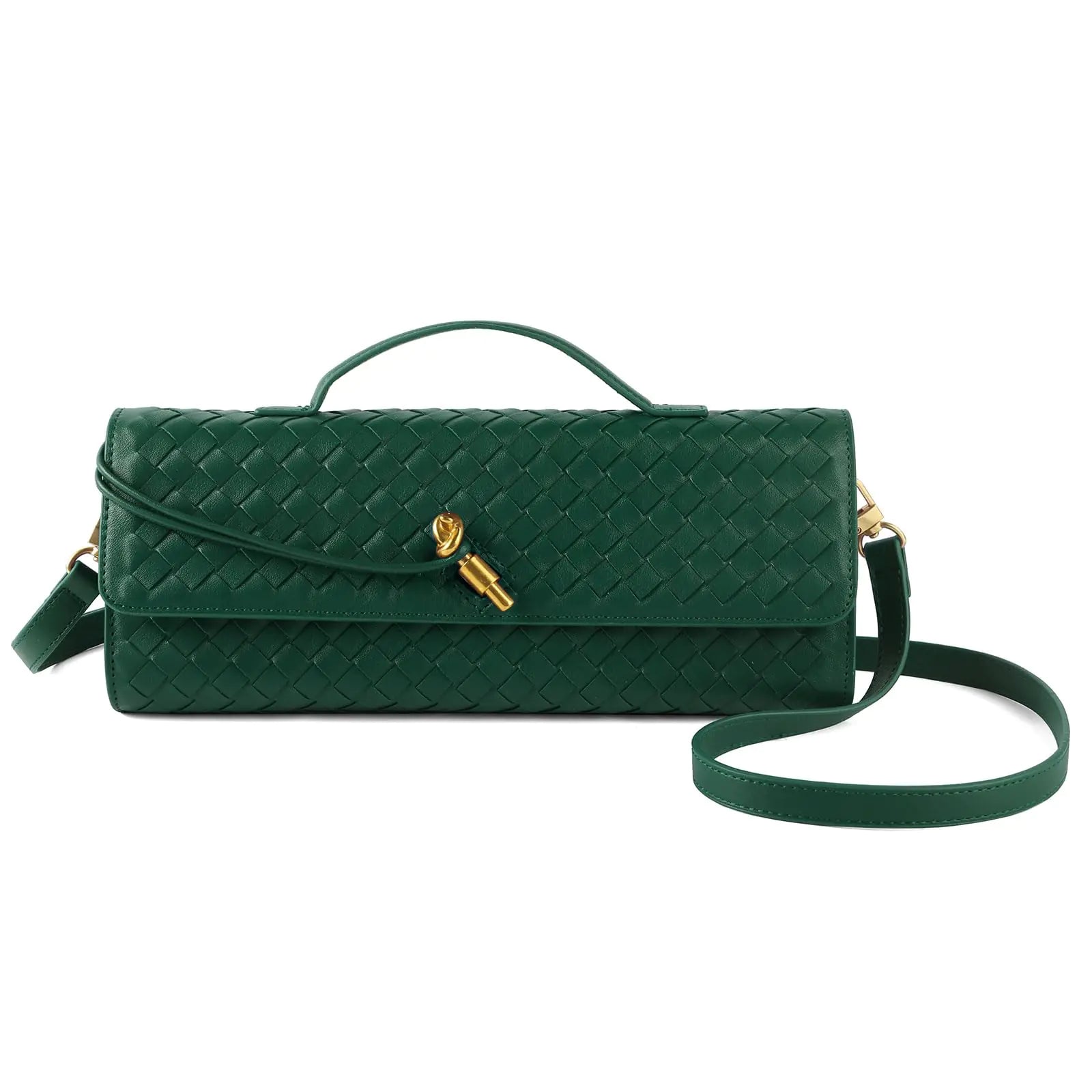 Woven Handbag for Women Evening Bag Woven Leather Shoulder Handbag Clutch Purse Casual Tote Bags Green