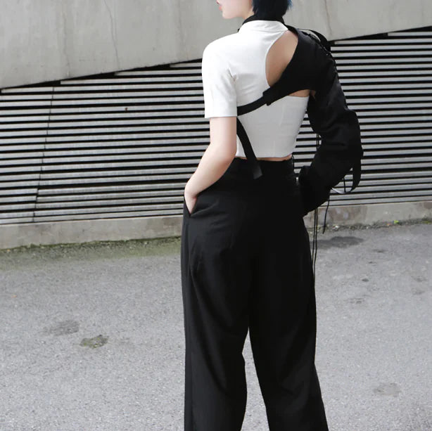 Stylish Asymmetrical Long Sleeve Workwear in Black/White