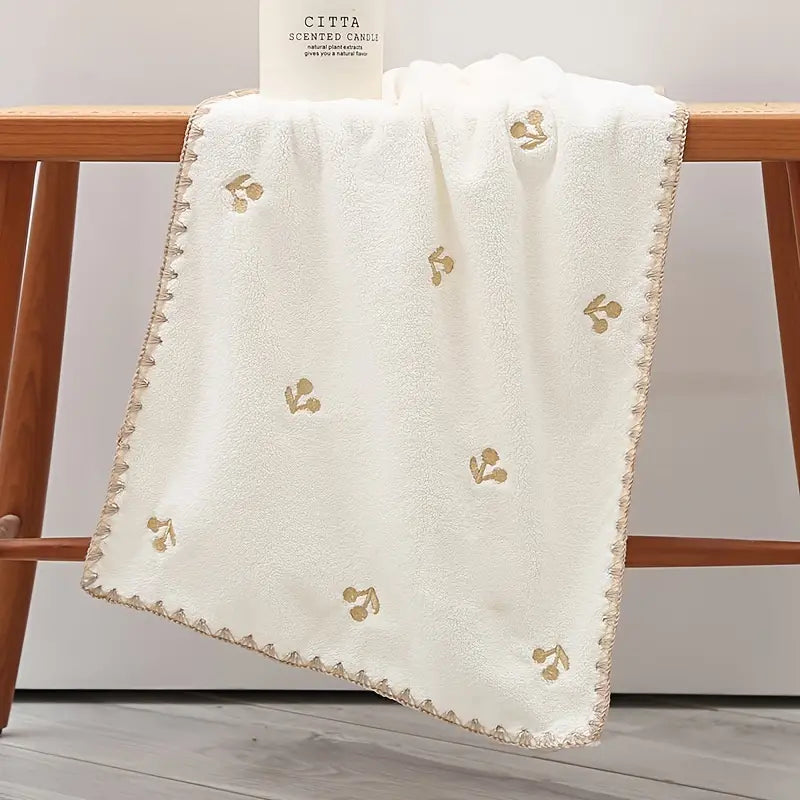 Embroidered Star Moon Cherry Soft Absorbent Towel 34x76cm