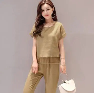 Cotton-Linen Set with Short Sleeve Top and Pants
