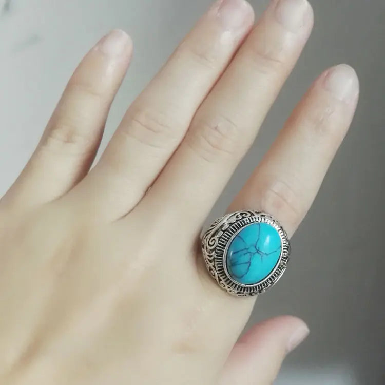 Vintage Turquoise Men's Titanium Steel Ring Wholesale