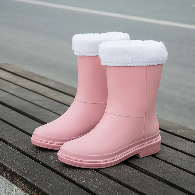 Women's Waterproof Mid Calf Rubber Boots for Comfort