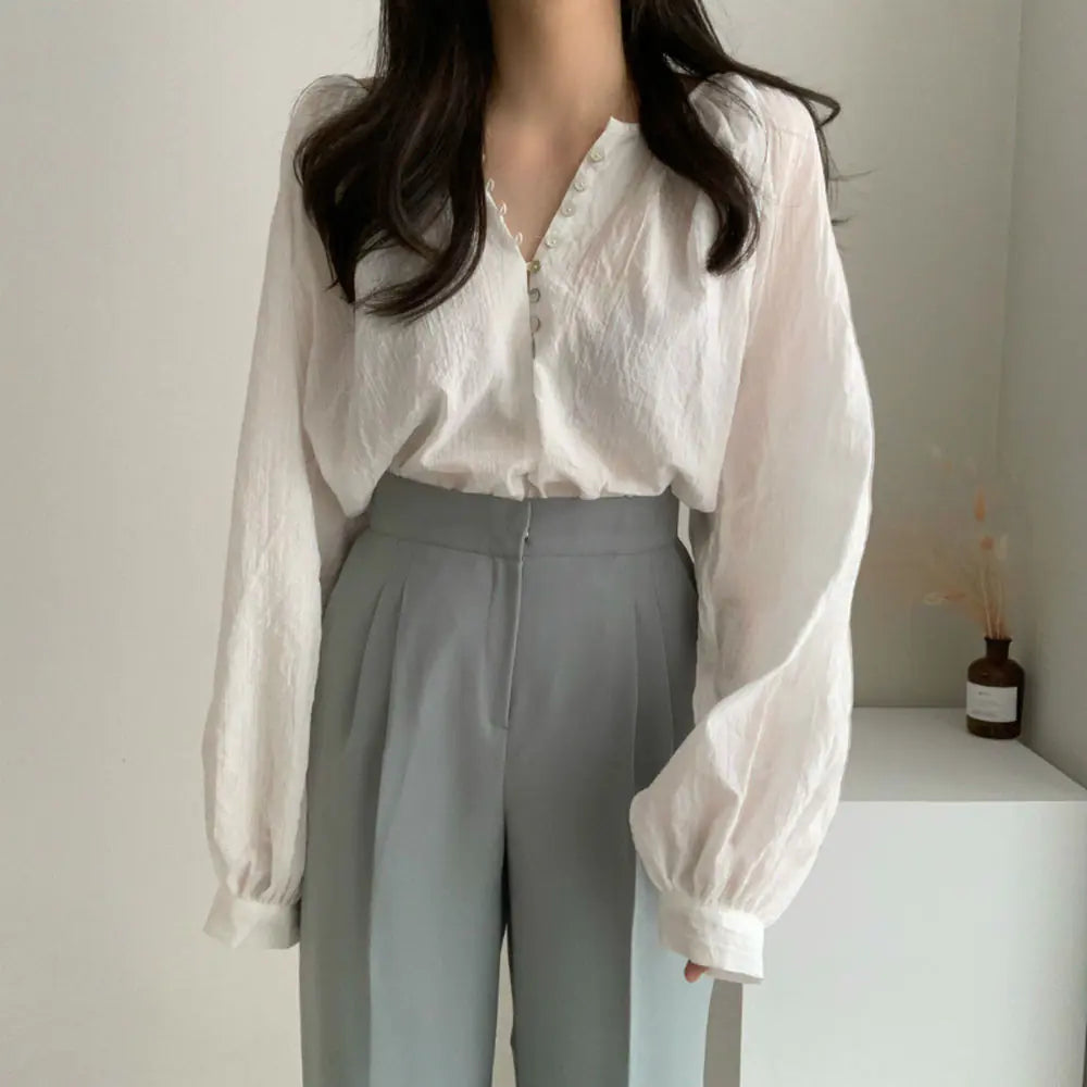 Chic Korean Style Long Sleeve Lightweight Shirt