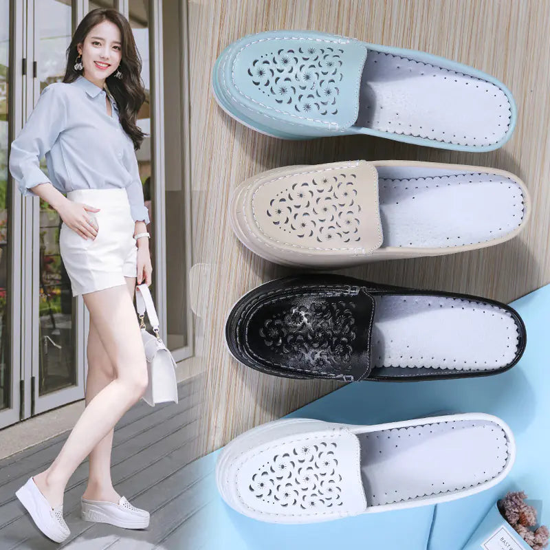 Fashionable Thick-soled Leather Slip-on Mules