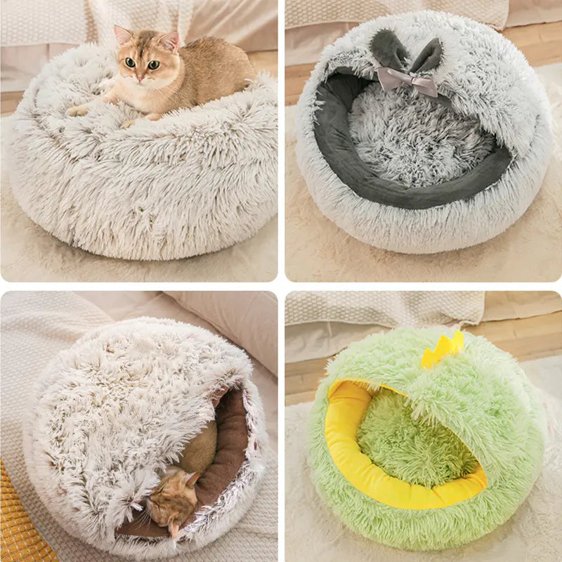 Winter Cat Bed with Enclosed Design for Small Pets