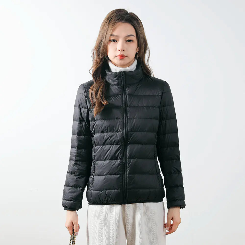 Lightweight Women's Down Jacket with Stand Collar (Plus Size)