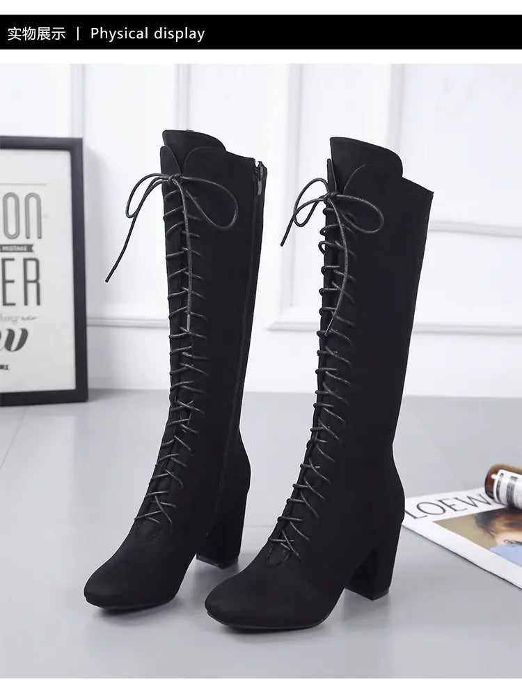 New Brown Mid-Calf High Heel Boots for Women