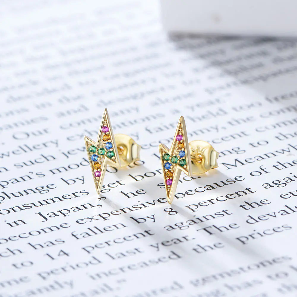 S925 Silver Colorful Zircon Lightning Stud Earrings