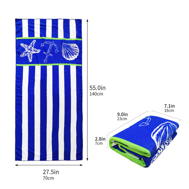 Blue and White Striped Stars Quick-Drying Beach Towel