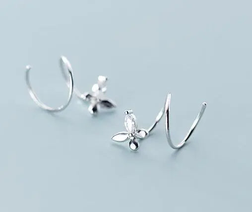 Silver Ear Cuffs and Butterfly Stud Earrings