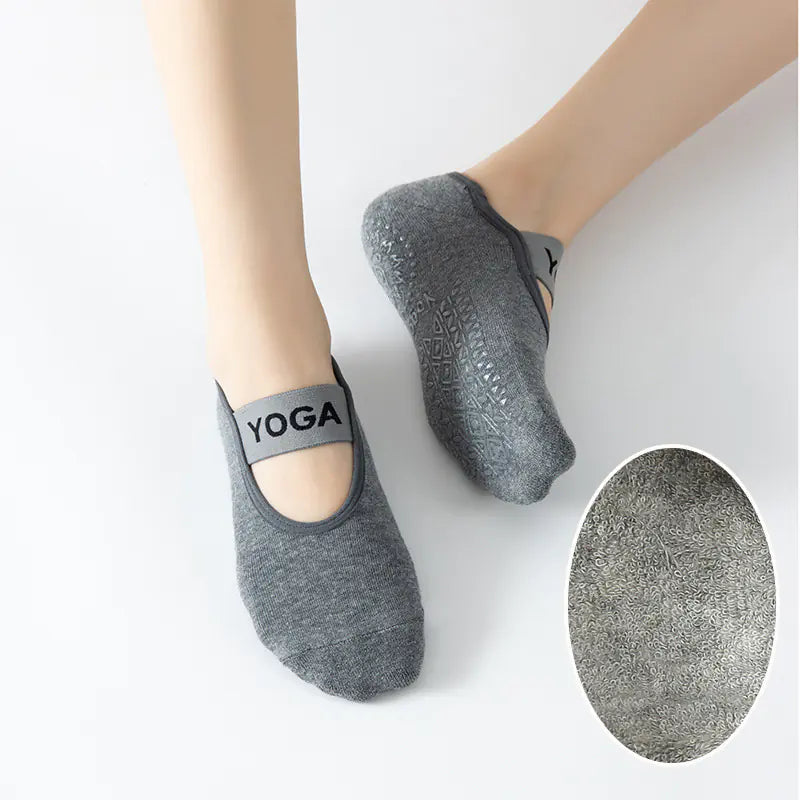 Trendy Cotton Yoga Socks with Grip and Wide Straps