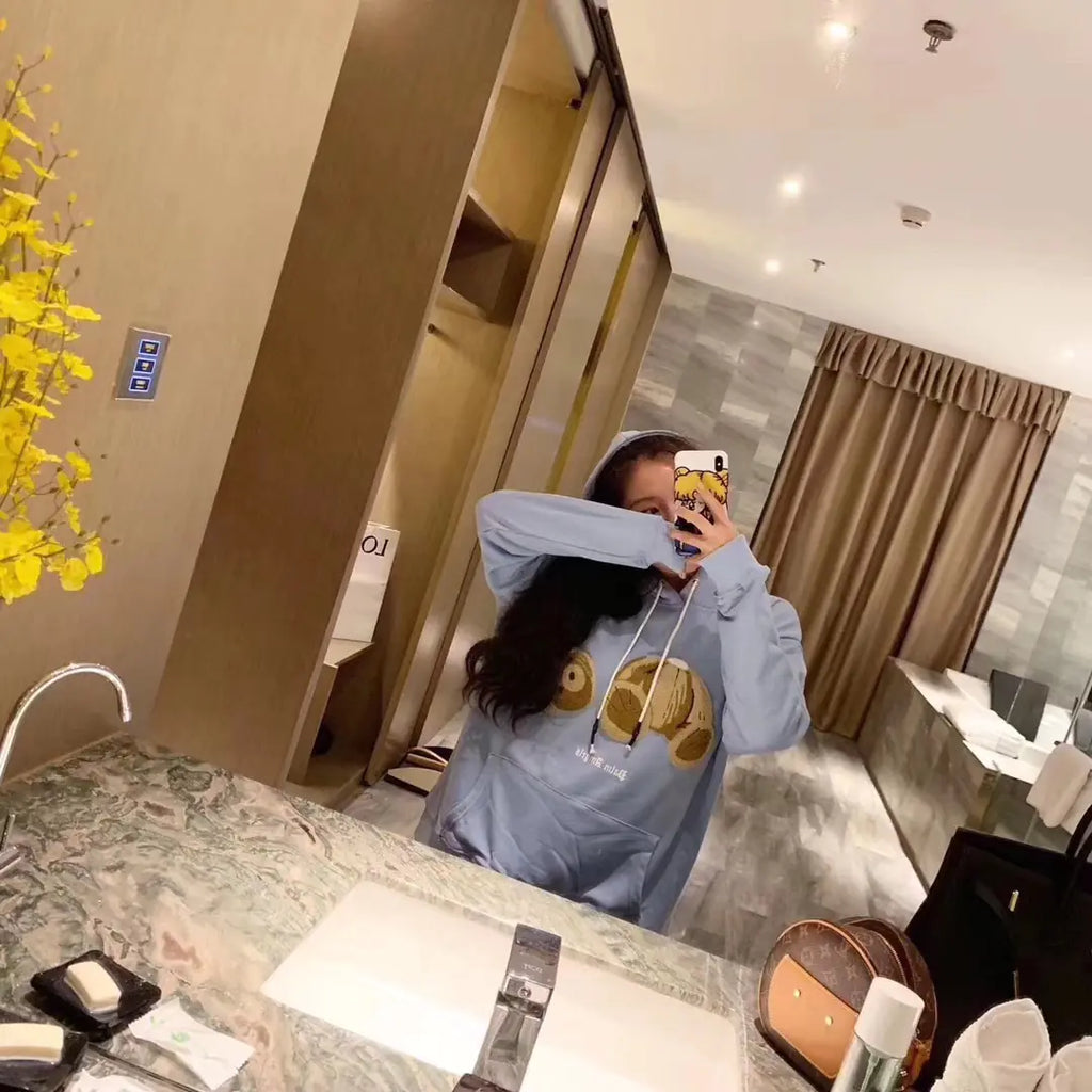 Loose Hoodie with Teddy Bear Design