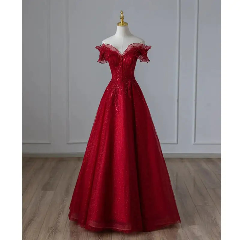 Off-Shoulder Red Evening Dress for Women