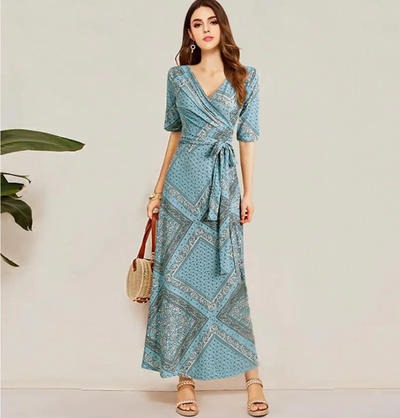 European New Plus Size Floral Maxi Dress