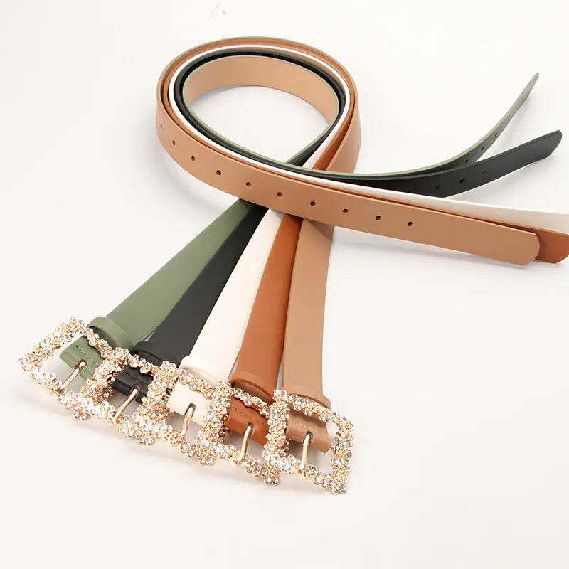 Elegant Women's PU Belt with Rhinestone Pin Buckle