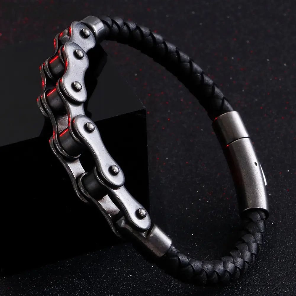 Fashionable Stainless Steel Leather Chain Bracelet for Men