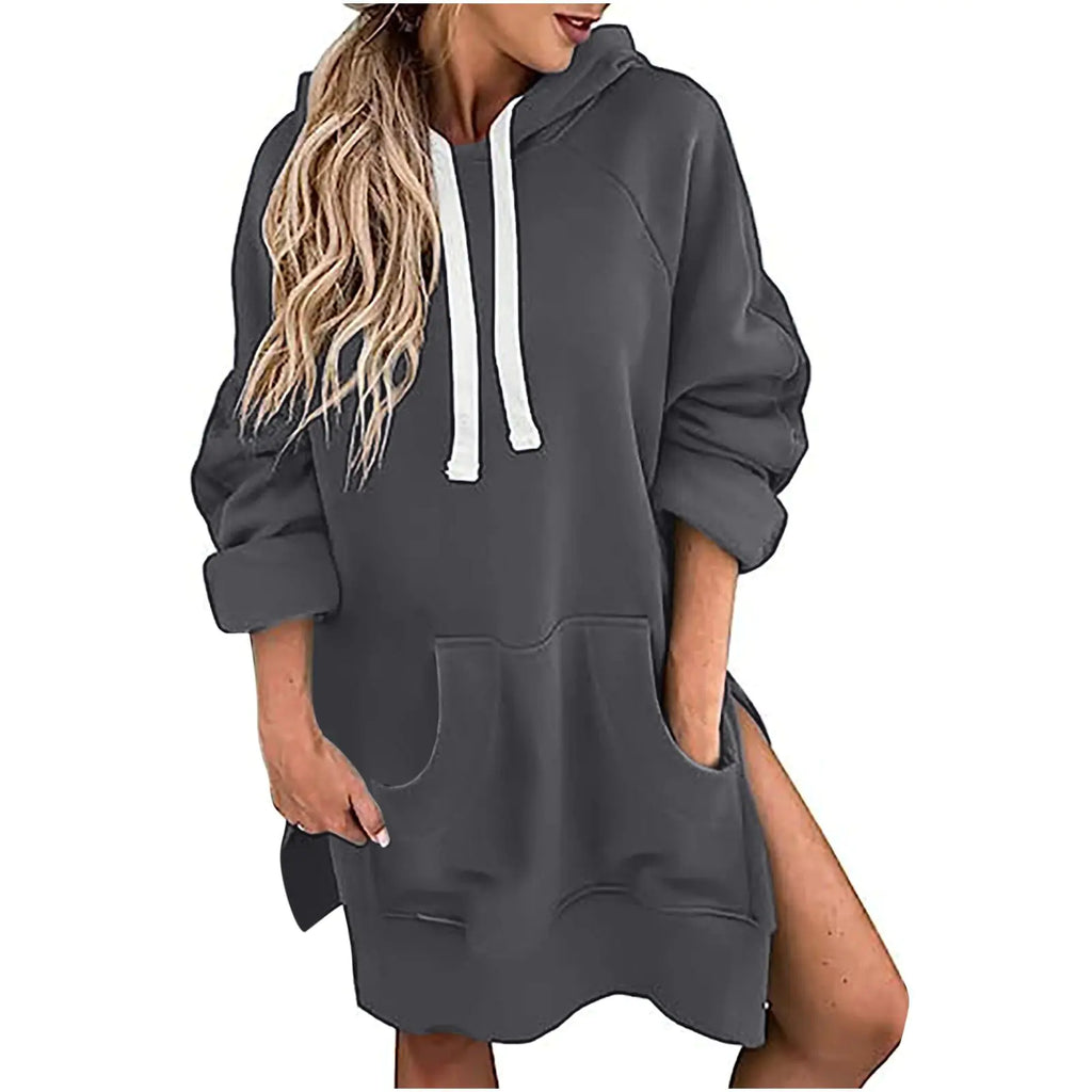 Loose-fitting Long Sleeve Women's Sweater with Drawstring
