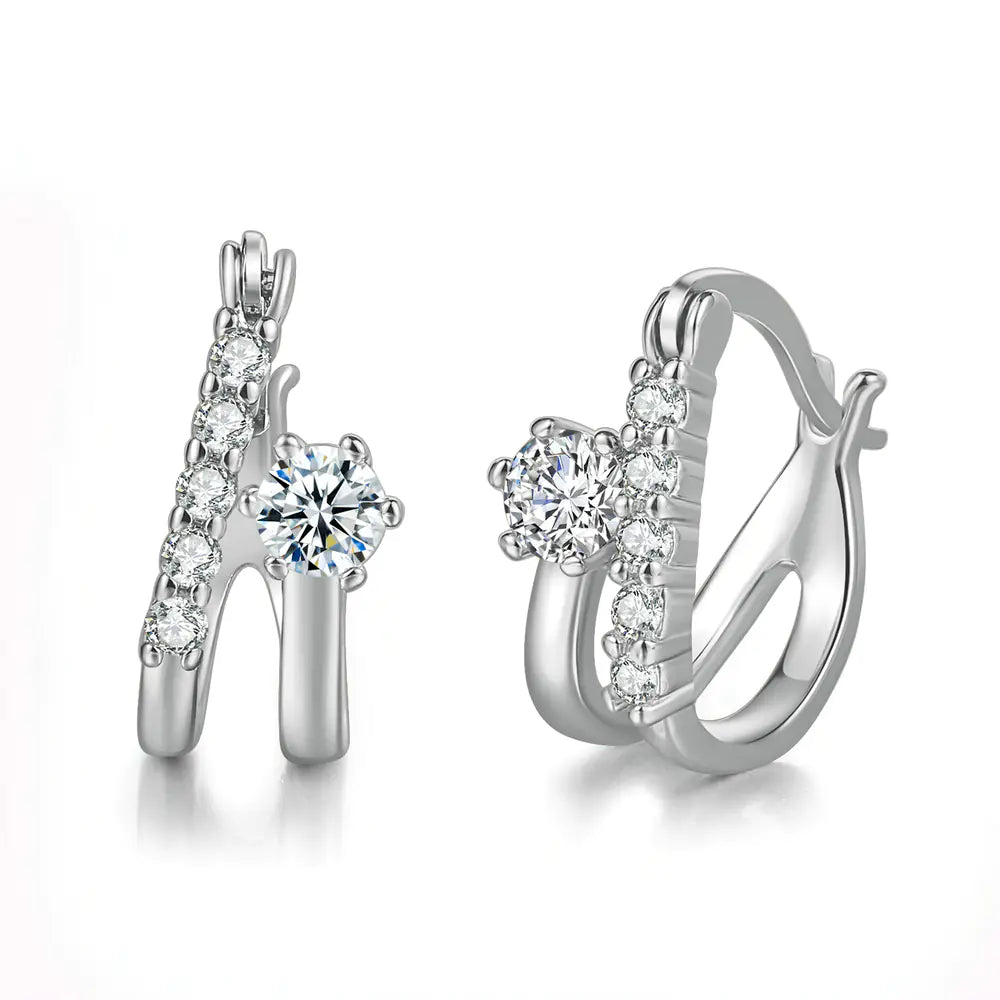 Stylish Ear Studs with 3A Zircon and Crystals