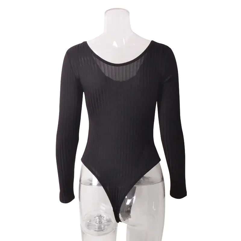 V-Neck Long Sleeve Ribbed Jumpsuit for Women