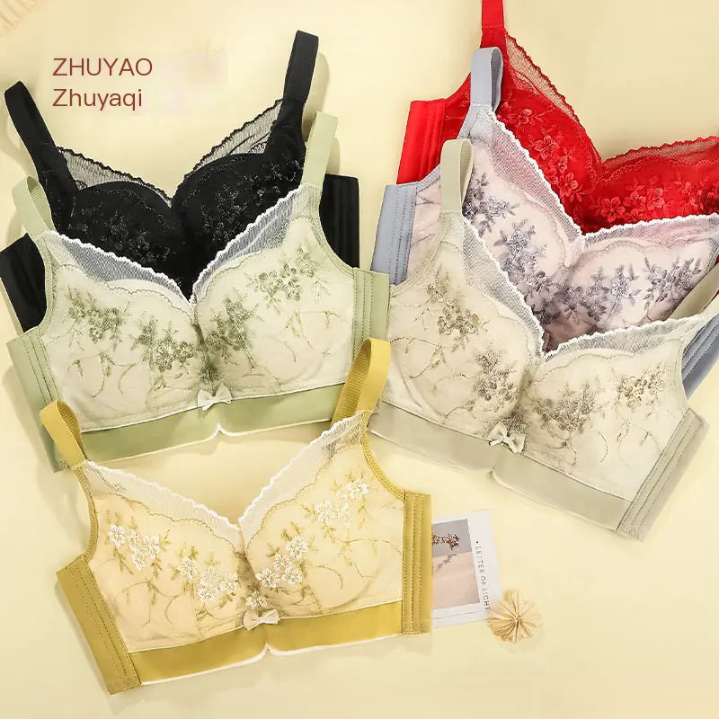 Lace Embroidered Bra - Plus Size Adjustable Support