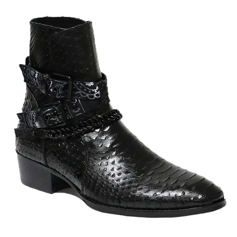 Men's Leather Chelsea Boots with Serpentine Design