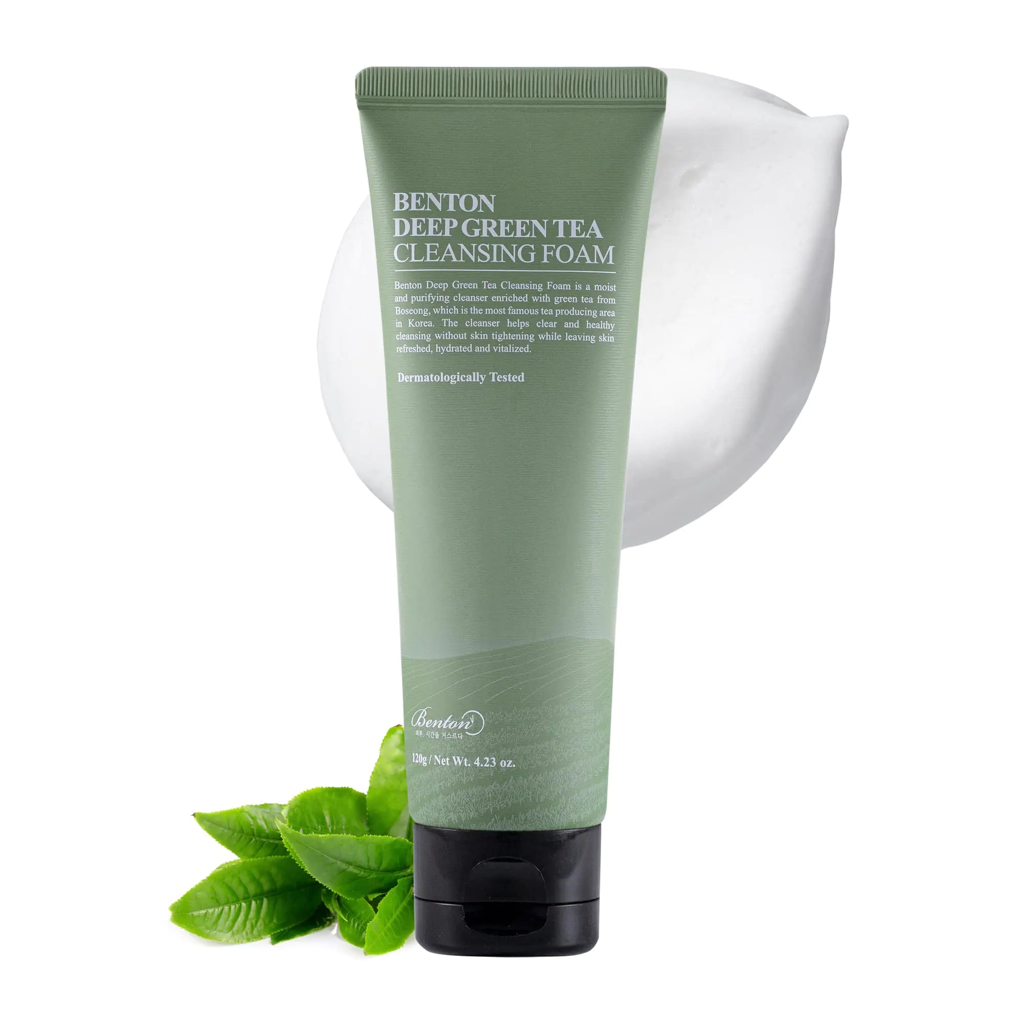 Deep Green Tea Natural Face Wash (4.23 oz.) - Hydrating and Gentle Facial Cleanser for Various Skin types Korean Foaming Facial Cleanser
