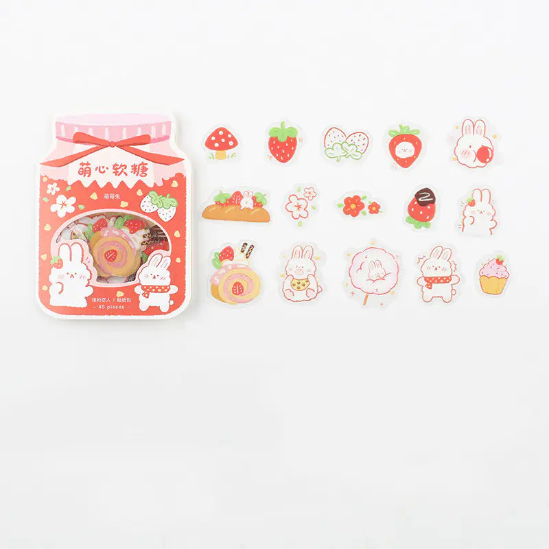 Cute Cartoon Animal & Fruit PVC Sticker Pack (45 pcs)
