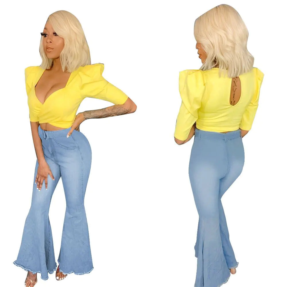 High Stretch Denim Flared Jeans for Women