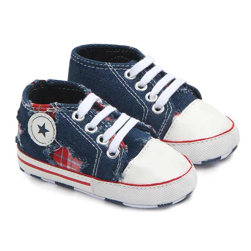 Lace-Up Denim Holey Toddler Canvas Shoes for Babies