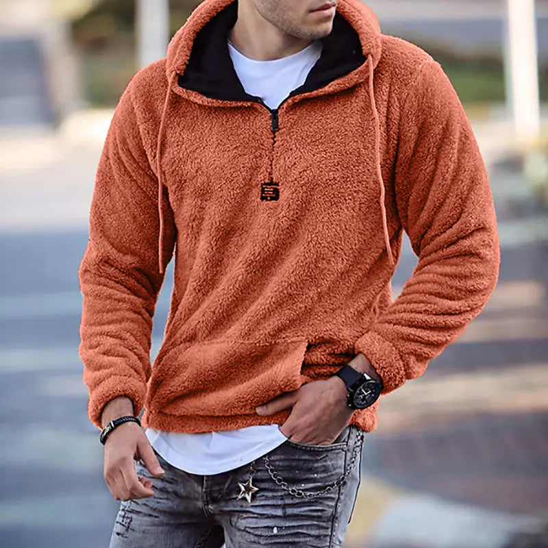 Men's Plush Hooded Sweatshirt - Casual Long Sleeve