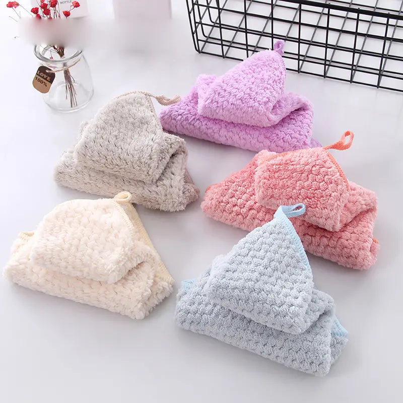 2pcs Coral Fleece Square Towels for Kitchen & Toilets