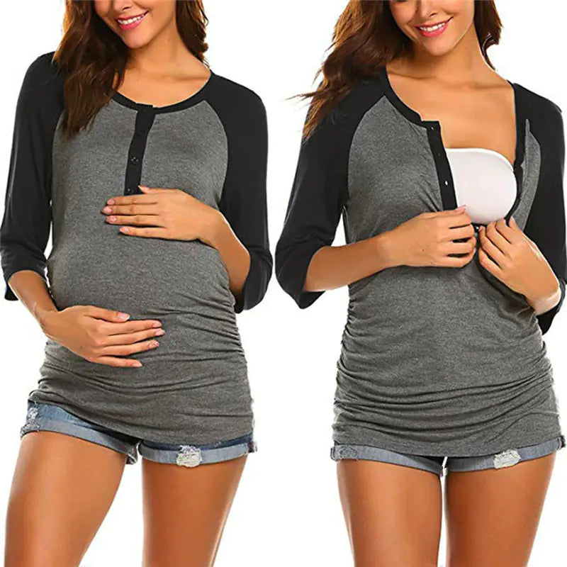 Maternity Nursing Top with Color Block Design