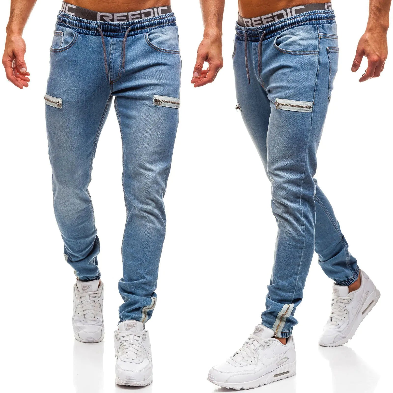 Men's Casual Frosted Zipper Design Denim Sports Jeans