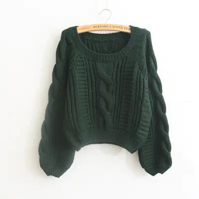 Short Lantern Sleeve Sweater with Round Neck