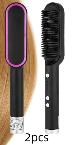 2-in-1 Electric Hair Straightener & Curling Brush