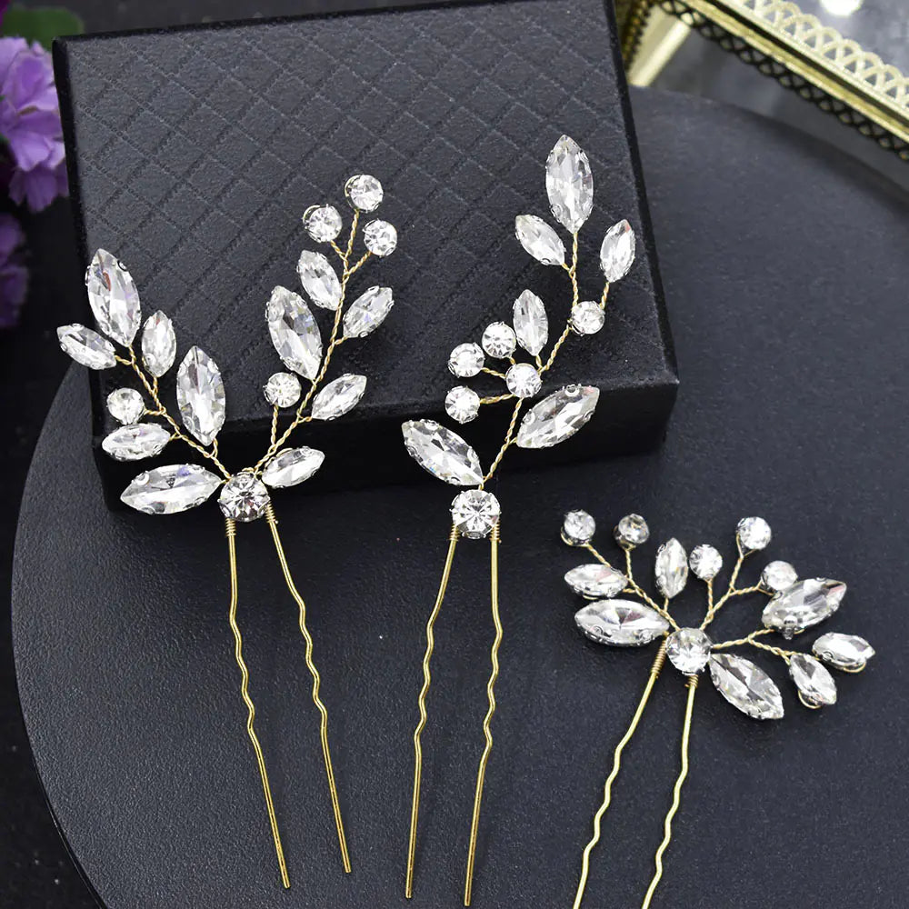 Handmade Rhinestone Hairpin Set for Brides (3 Pieces)