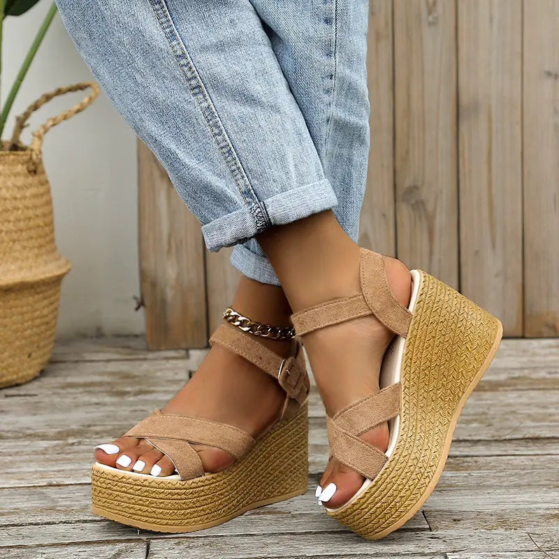 Casual Open Toe Cross Strap High Heels for Women