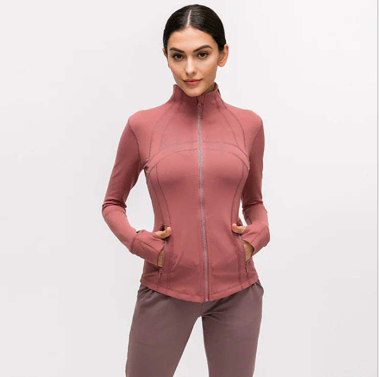 Women's Nylon Stretch Zip-Up Yoga Jacket for Fall/Winter