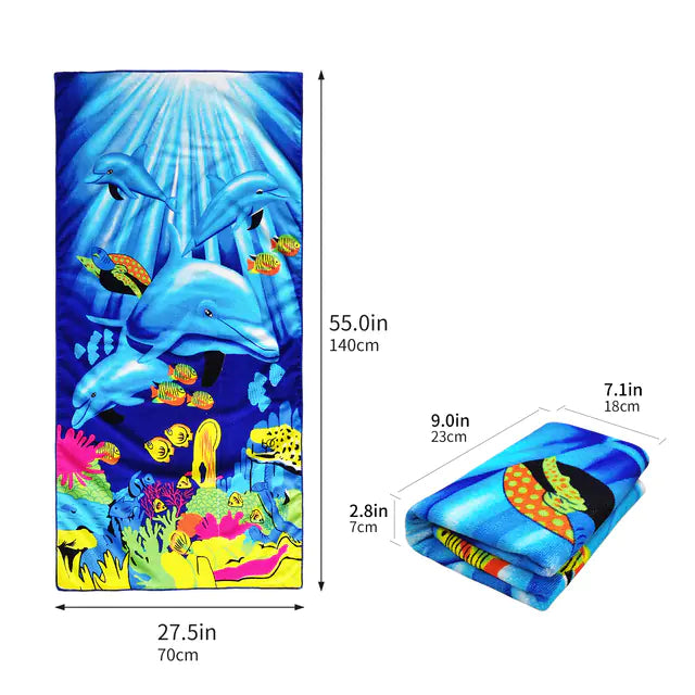 Blue Whale and Yellow Fish Oversized Quick Dry Towel
