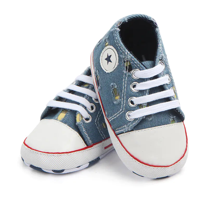 Lace-Up Denim Holey Toddler Canvas Shoes for Babies
