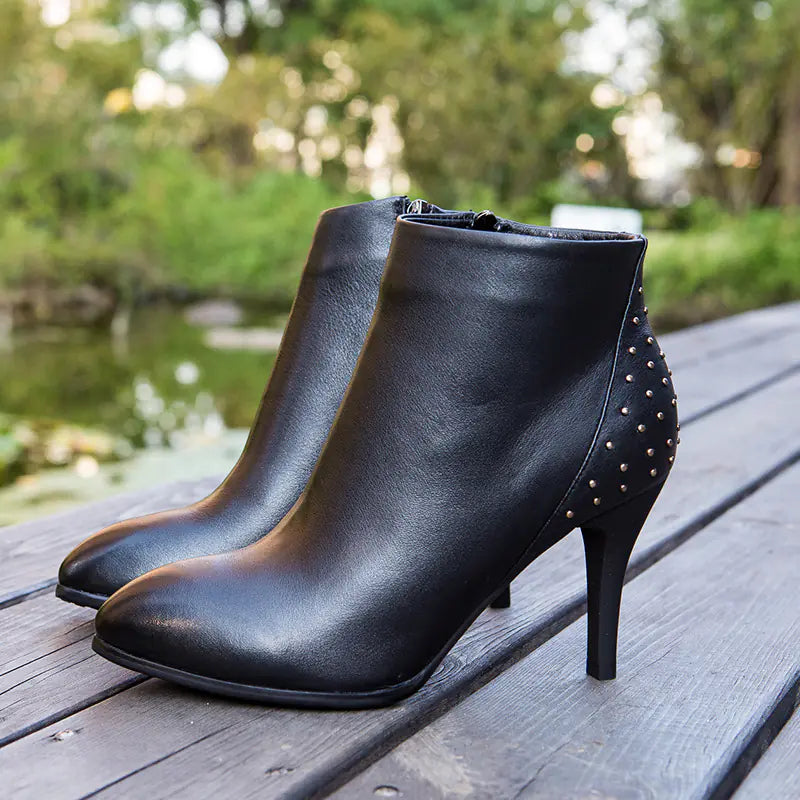 New Comfortable Casual High Heel Leather Boots for Women