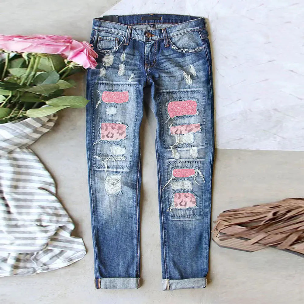 Trendy Slim Fit Cute Print Ladies Jeans