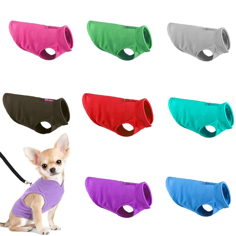 Thick Solid Color Dog Clothes with Strap and Fleece