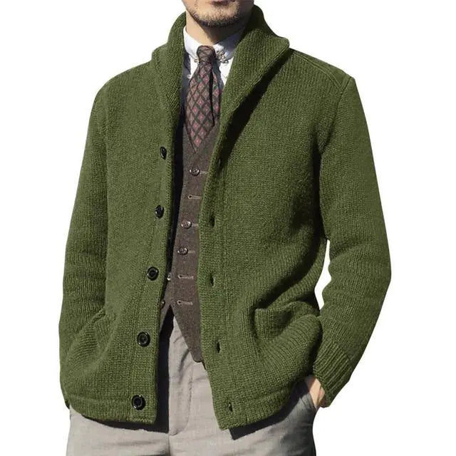 Men's Thick Knitted Cardigan with Pockets and Buttons
