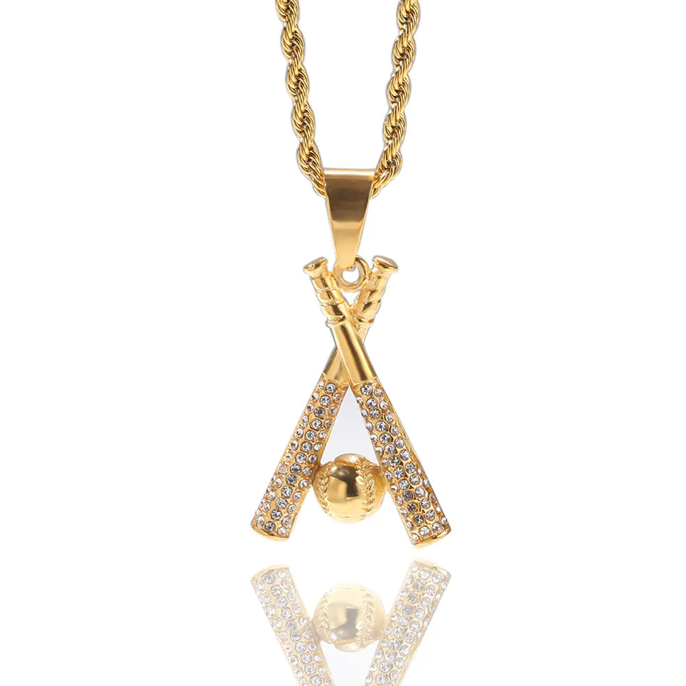 Gold Baseball Pendant Necklace for Men - Punk Style